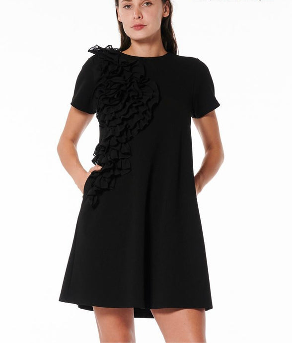 Floral trim short sleeves dress