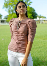 JJ1541 1/2 Sleeves Rhinestones Lurex top