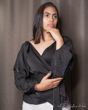 TX6659 Black wrap around peplum top