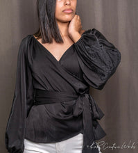 TX6659 Black wrap around peplum top