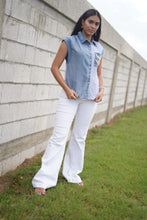 TX6474 Sleeveless checkers denim top