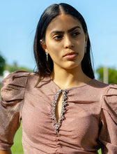 JJ1541 1/2 Sleeves Rhinestones Lurex top